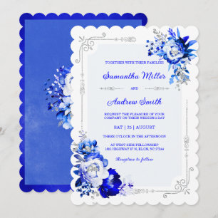 Invitation Couleurs de mariage bleu royal, argent et blanc