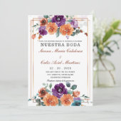 Invitation Couleurs de mariage violet et orange brûlé (Debout devant)