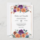 Invitation Couleurs de mariage violet et orange brûlé (Devant)