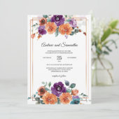 Invitation Couleurs de mariage violet et orange brûlé (Debout devant)