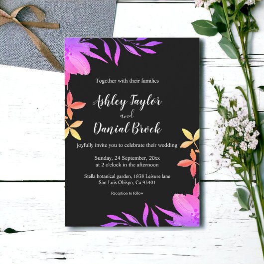 Invitation Couleurs De Neon Noir Et Blanc Flume Mariage Flora