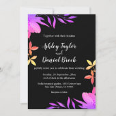 Invitation Couleurs De Neon Noir Et Blanc Flume Mariage Flora (Devant)