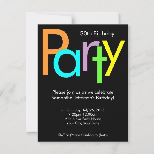 Invitation Couleurs du bloc Chunky 30e anniversaire Invitatio (Devant)