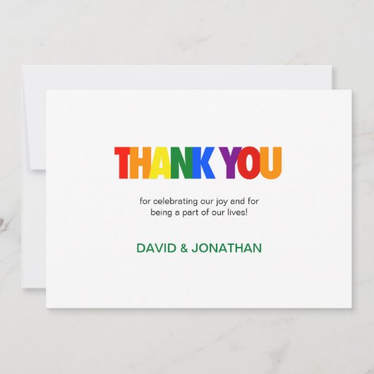 Invitation Couleurs du drapeau arc-en-ciel Mariage gay Merci (Devant)