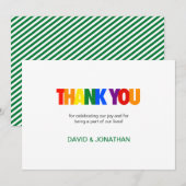 Invitation Couleurs du drapeau arc-en-ciel Mariage gay Merci (Devant / Derrière)