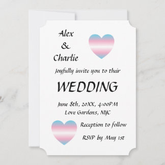Invitation Couleurs du drapeau trans Mariage de coeur fier