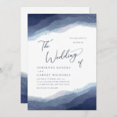 Invitation Couleurs Du Mariage Aquarelle Bleu (Devant / Derrière)