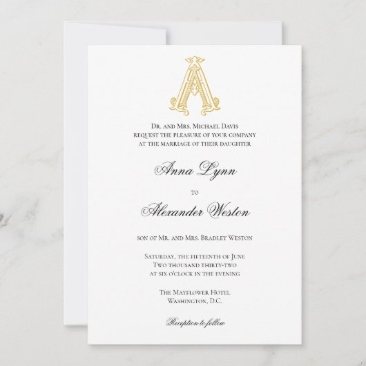 Invitation COULEURS ÉDITABLES AA Monogramme Mariage Invitatio (Devant)