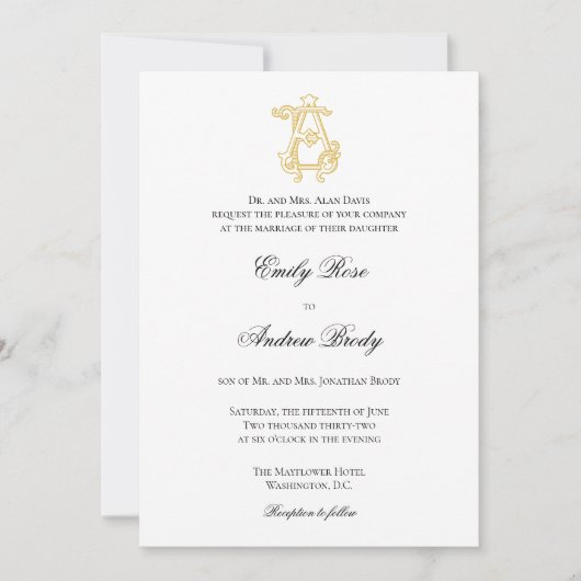 Invitation COULEURS ÉDITABLES AE Monogramme EA Monogramme Inv (Devant)