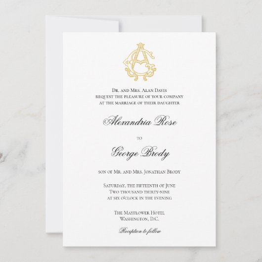 Invitation COULEURS ÉDITABLES AG Monogramme GA Monogramme Inv (Devant)