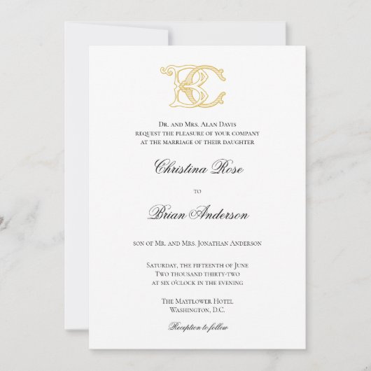 Invitation COULEURS ÉDITABLES BC Monogramme CB Monogramme Inv (Devant)