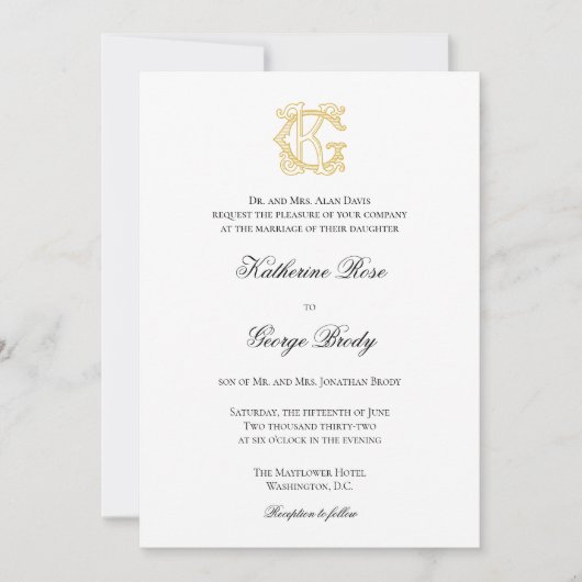 Invitation COULEURS ÉDITABLES GK Monogramme KG Monogramme Inv (Devant)