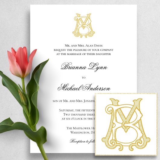 Invitation COULEURS ÉDITABLES MB Monogramme BM Monogramme Inv