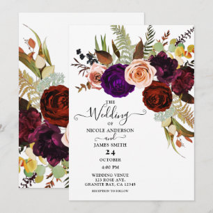 Invitation Couleurs Élégantes Fleurs Audacieuses Feuillage Bl