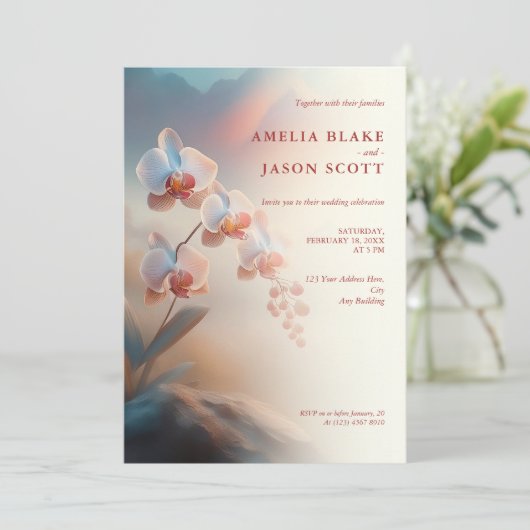 Invitation Couleurs éthérées Mariage orchidée blanche (Debout devant)