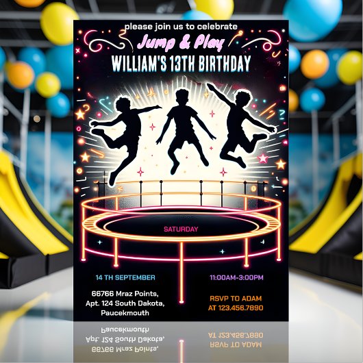 Invitation couleurs garçons enfants cool trampoline Park 13e 