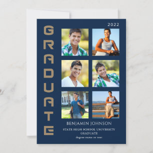 Invitation Couleurs Gold & Navy Graduate Multi Photo