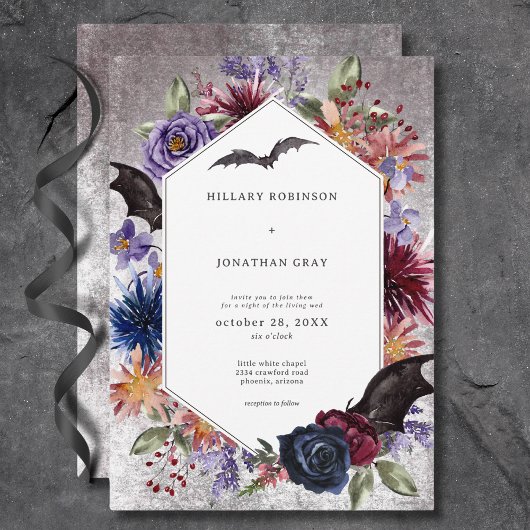 Invitation Couleurs gothiques rustiques Mariage d'Halloween
