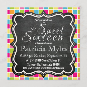 Invitation Couleurs lumineuses avec la partie du bonbon 16 à