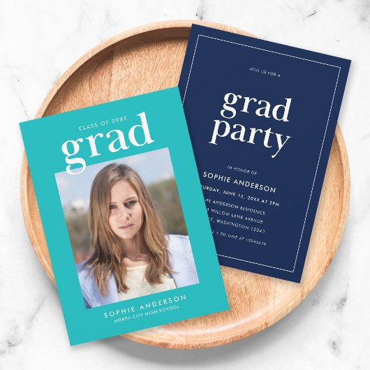 Invitation Couleurs modifiables Serif Photo Graduation Party