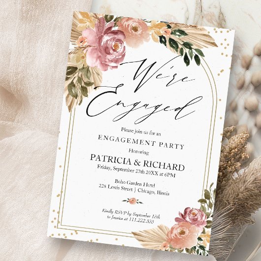Invitation Couleurs neutres chic Boho Floral Engagement Party