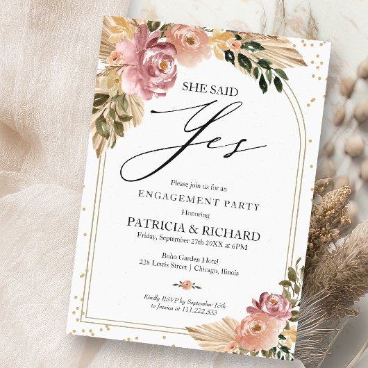 Invitation Couleurs neutres chic Boho Floral Engagement Party