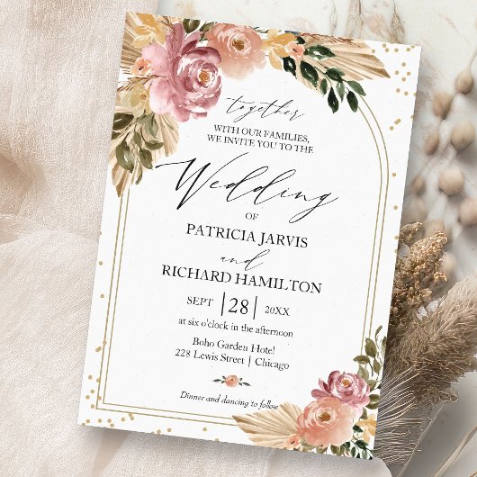 Invitation Couleurs neutres chic Boho Floral Mariage