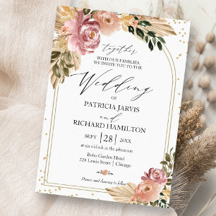 Invitation Couleurs Neutres Chic Floral Bohème Mariage