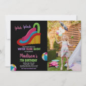 Invitation Couleurs noir rose photo Diapositive d'eau Anniver (Devant)