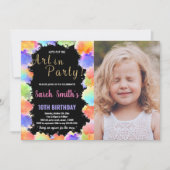 Invitation Couleurs Noires Dorées Peint Anniversaire Avec Pho (Devant)