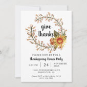 Invitation Couleurs Orange Chute Fleurs Thanksgiving Dîner (Devant)