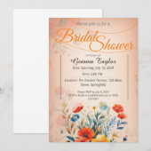 Invitation Couleurs orange et pastel avec desi fleurs peintes (Devant / Derrière)