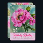 Invitation Couleurs originales Peony F 50e Anniversaire fête<br><div class="desc">Aquarelles numériques d'une pivoine rose. Conception sur invitation à carte plate avec texte pour la célébration du 50e anniversaire de la personnaliser. Vous pouvez facilement modifier le texte (couleur,  police,  taille et position) en cliquant sur le bouton Personnaliser ou customiser.</div>