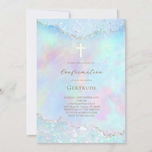 Invitation couleurs pastel fausse brillance Confirmation (Devant)