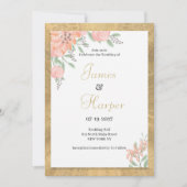 Invitation Couleurs pastel or aquarelle cadre fleuri Mariage (Devant)
