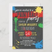 Invitation Couleurs primaires Paint Splash Paintball Party (Devant)