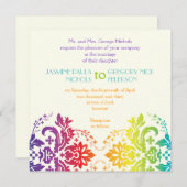 Invitation couleurs Rainbow mariage damassé (Devant / Derrière)