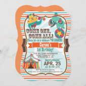 Invitation Couleurs rétro Animaux de cirque fête d'anniversai (Devant / Derrière)