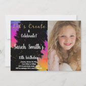 Invitation Couleurs Roses Noir Peint Anniversaire Avec Photo (Devant)