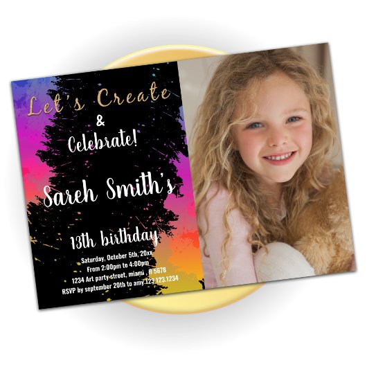 Invitation Couleurs Roses Noir Peint Anniversaire Avec Photo