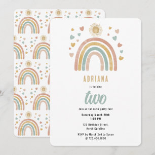 Invitation Couleurs terre Aquarelle Arc-en-ciel Soleil Annive