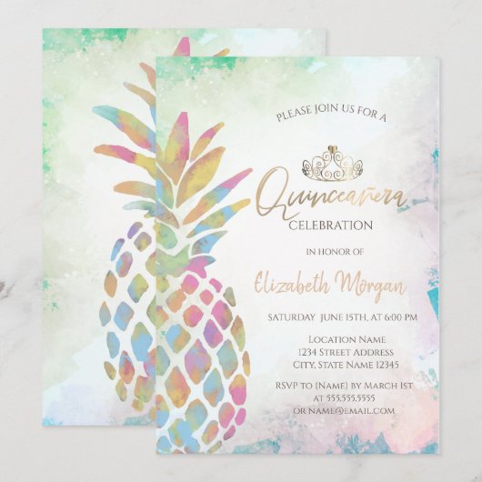Invitation Couleurs Tropicales Palmier Ananas Été (Devant / Derrière)
