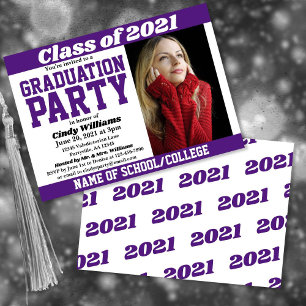 Invitation Couleurs violet blanc de l'école Photo Graduation