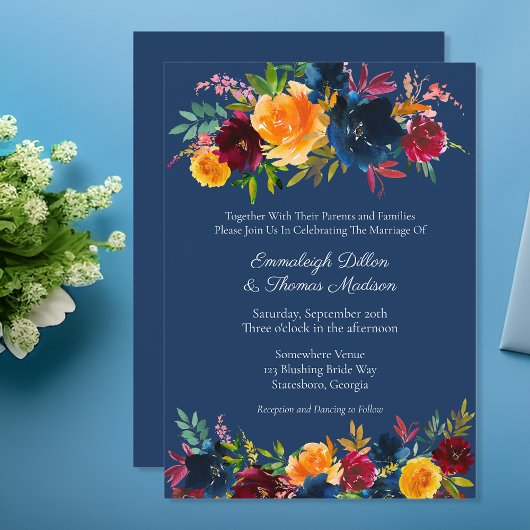 Invitation Couleurs vives Aquarelle Mariage Floral