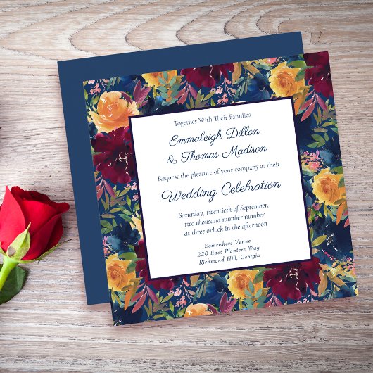 Invitation Couleurs vives Aquarelle Motif Floral Mariage