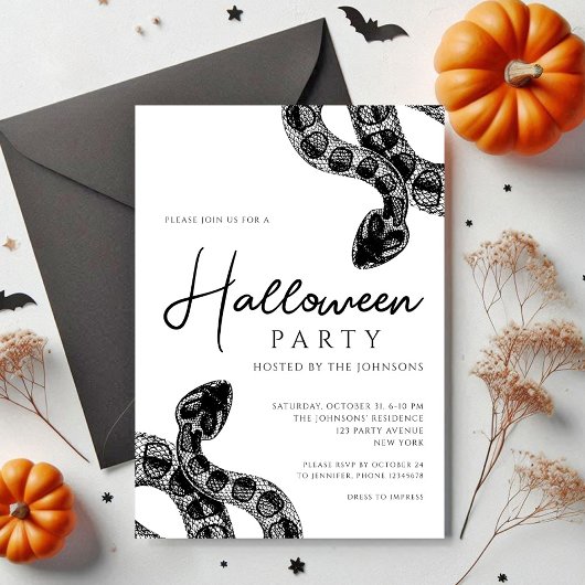 Invitation Couleuvre noire et blanche Halloween Party