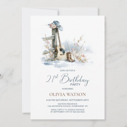 Invitation Country and Western Winter 21st Birthday Party (Devant)