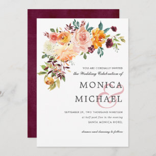 Invitation Country Bloom Bourgogne Floral corner Mariage chic