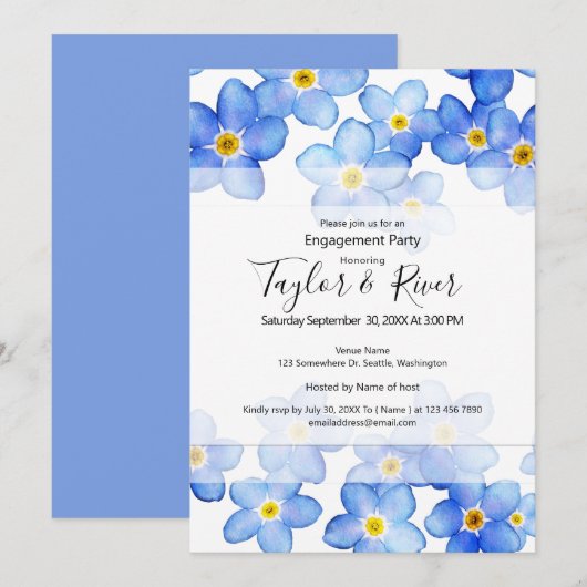 Invitation Country Blue Forget-Me-Nots Partie d'engagement (Devant / Derrière)