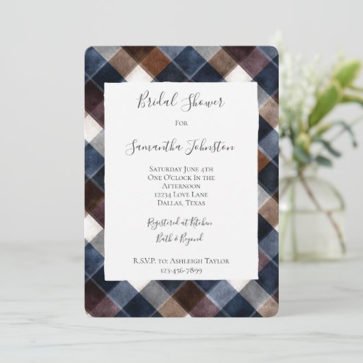 Invitation Country Blue Red White Squares Bridal Shower (Debout devant)